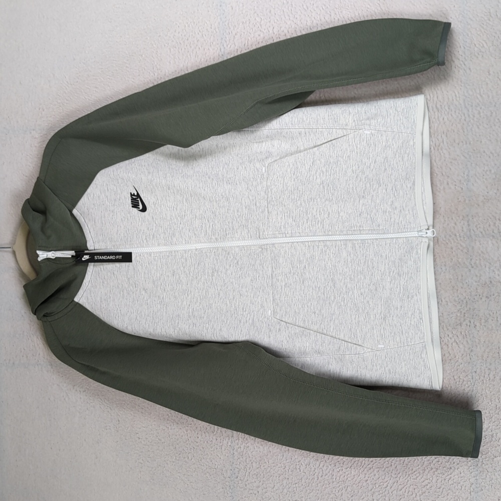 Nike Men's Sportswear Athletic Tech Fleece Full Zip Green & Gray Hoodie Size‎ S